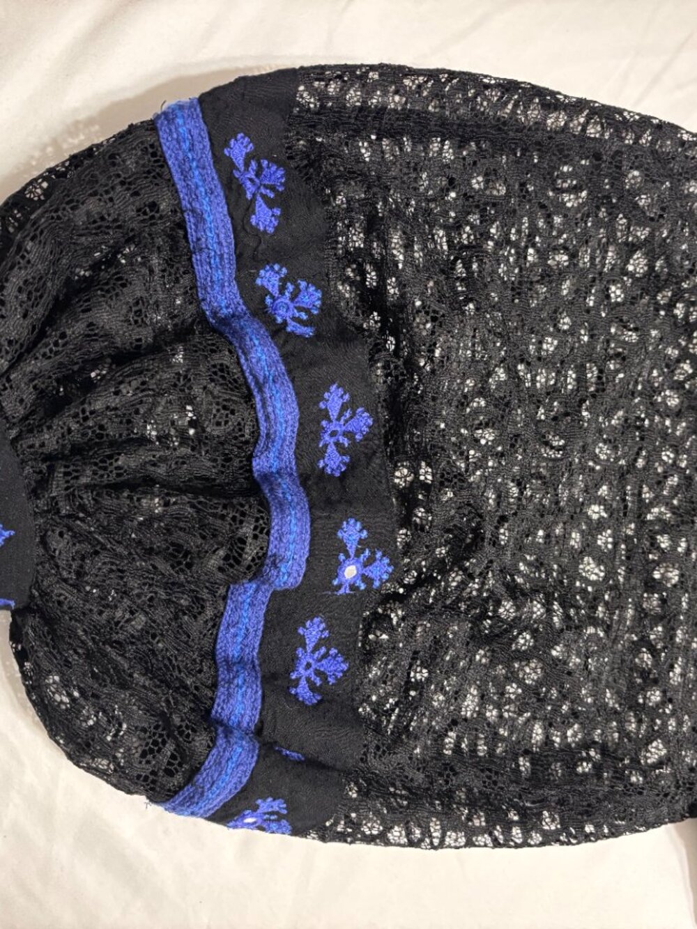 Free People Black & Blue Embroidered Peasant Boho Peplum Blouse Top Lace Size M - Picture 4 of 10